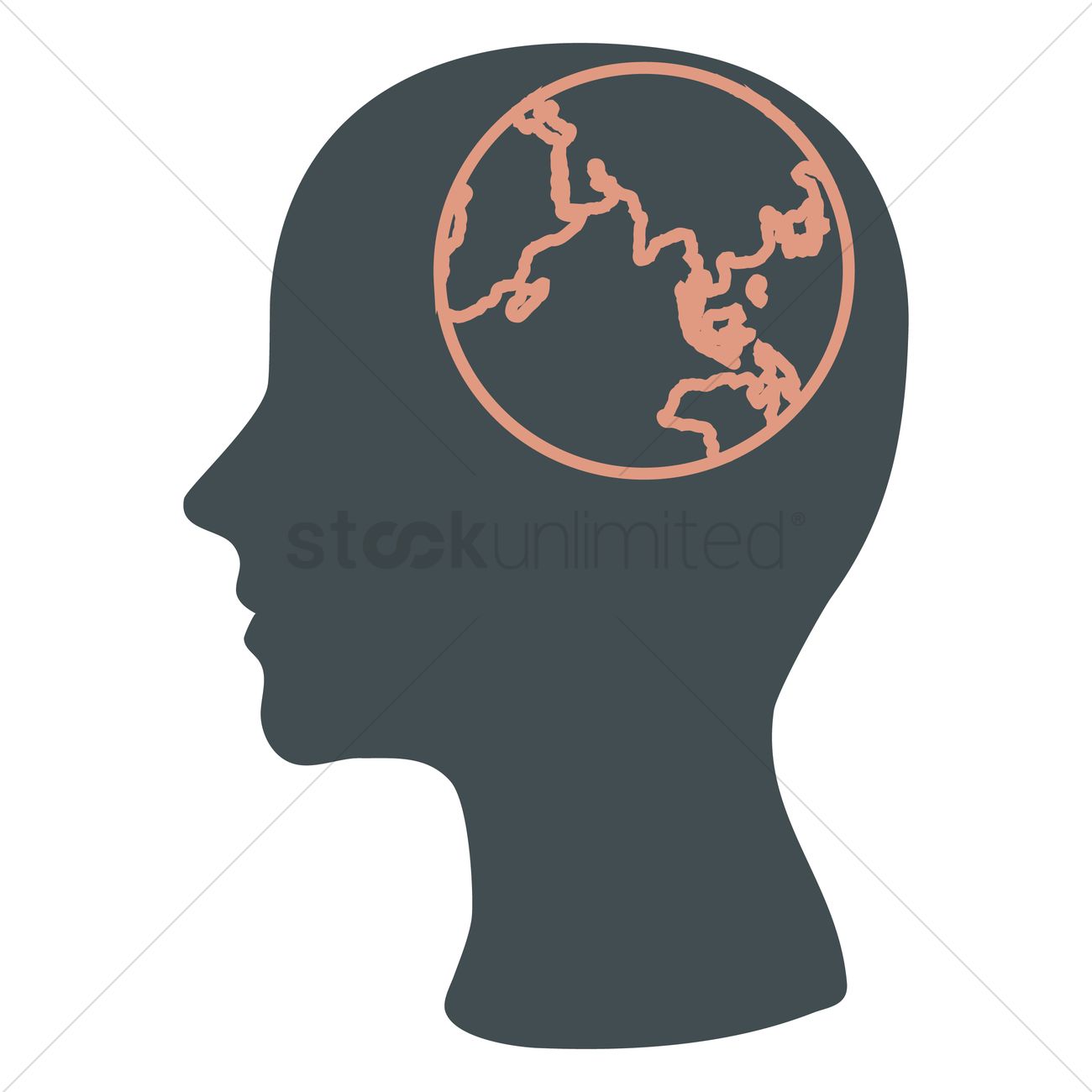 1300x1300 Free Human Head Silhouette With Globe Vector Image