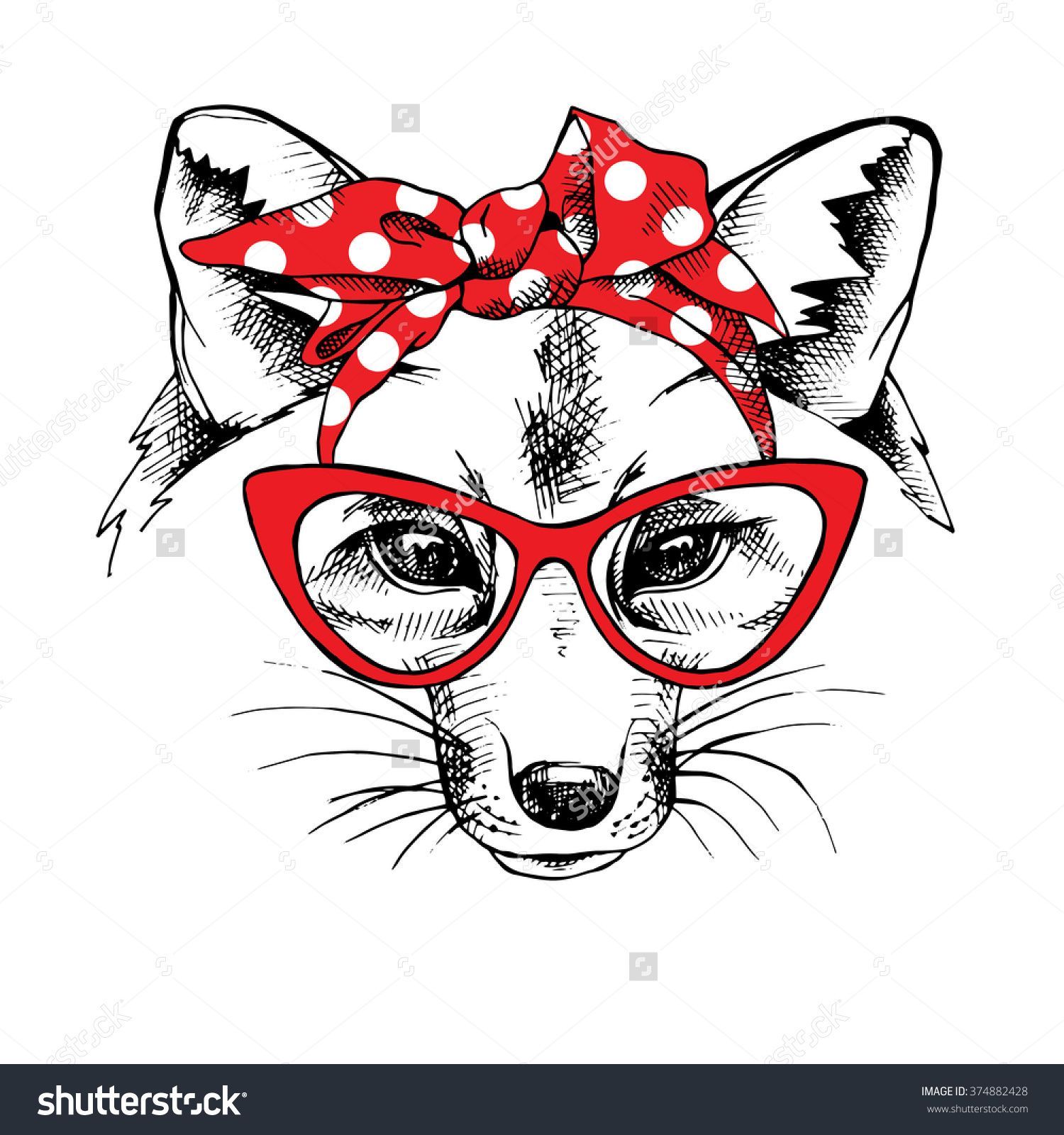 1500x1600 Fox Portrait In A Red Headband With Sunglasses Vector