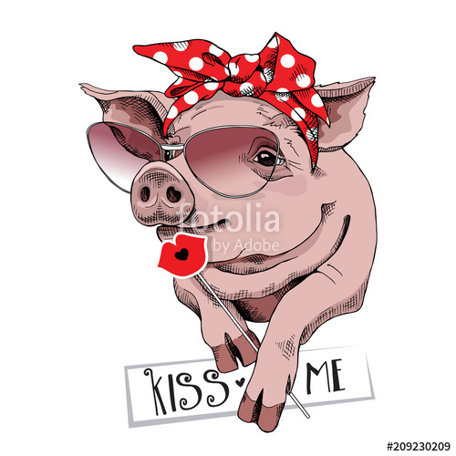 500x500 Pig In A Sunglasses And In A Red Polka Dot Headband With A Lips