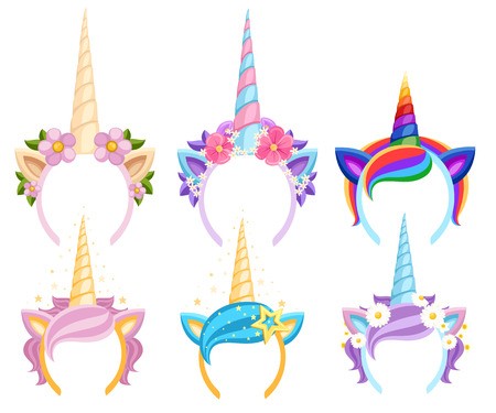 450x375 Set Of Unicorn Tiaras With Flowers And Leaf Vector Fashion
