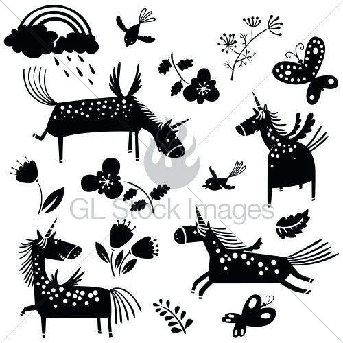 500x500 Vector Unicorn Illustration With Silhouettes An Headband Medianet