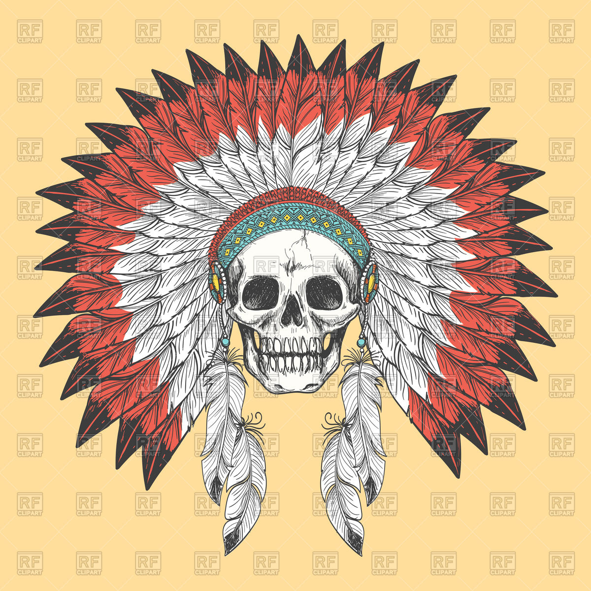 Native Indian Skull In Feather Headdress Vector Image Of Objects 1200x1200 Native Indian Skull In Feather Headdress Vector Image Of Objects