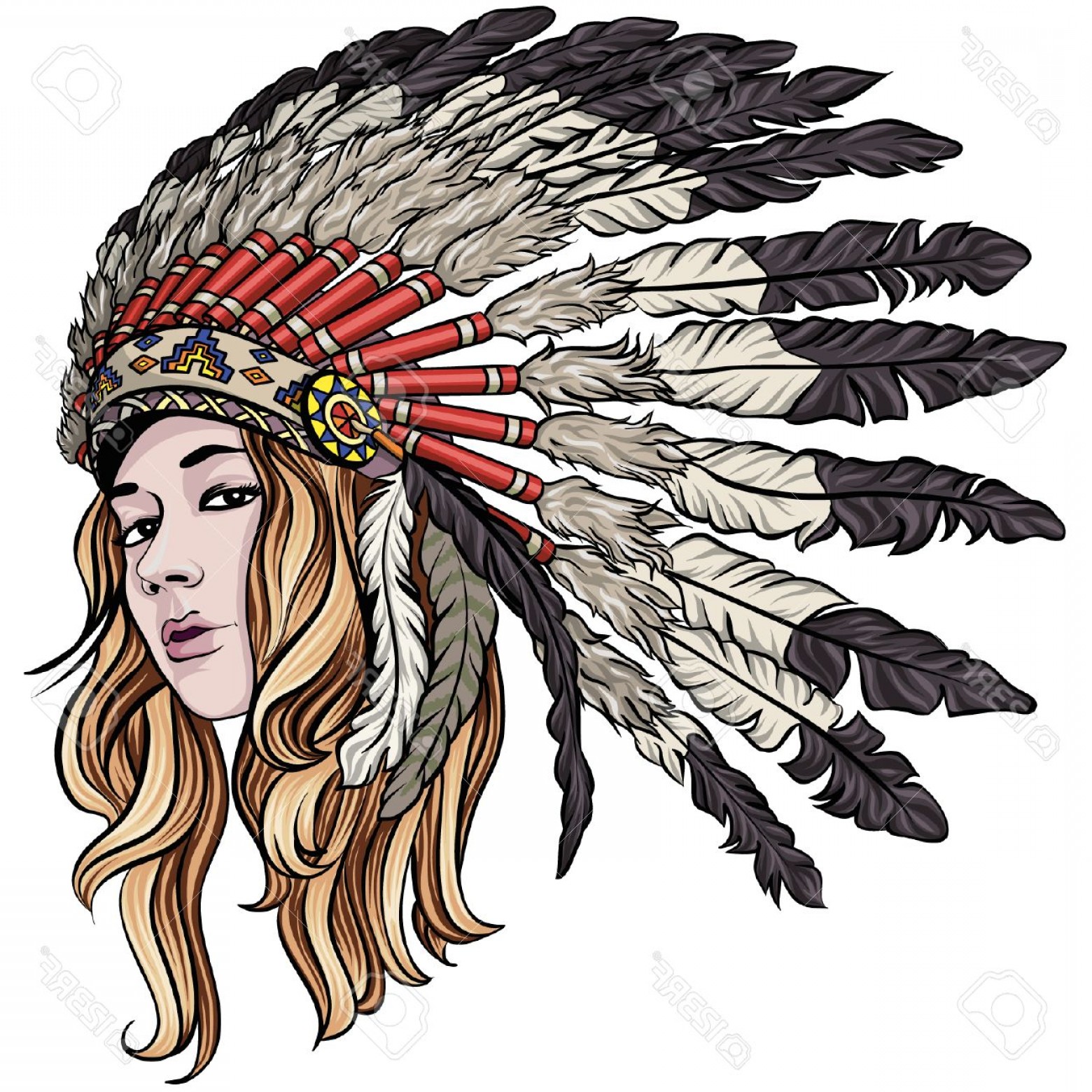 Photostock Vector Beautiful Native American Girl With Chief 1560x1560 Photostock Vector Beautiful Native American Girl With Chief