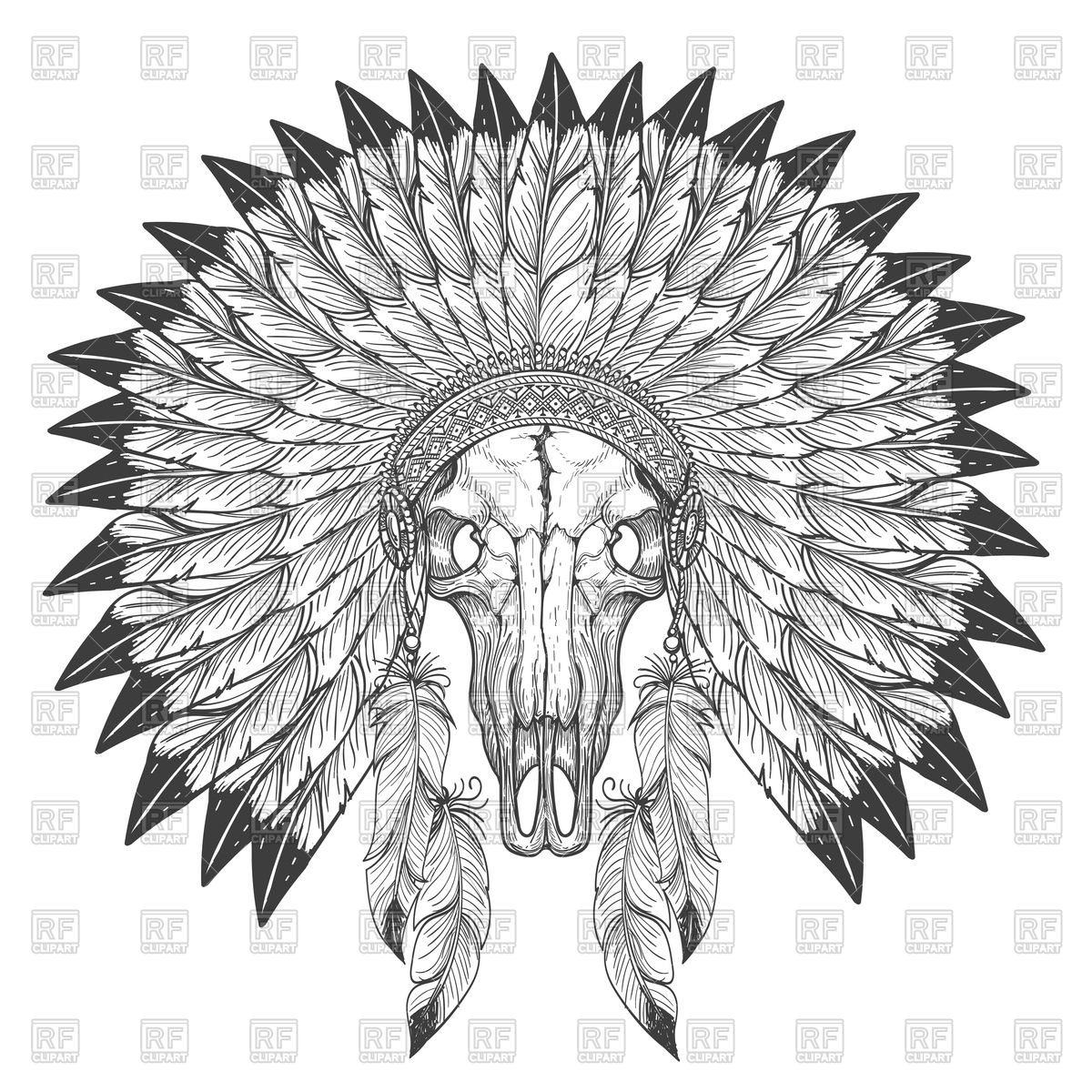 Buffalo Skull Sketch With Indian Feather Headdress Vector Image 1200x1200 Buffalo Skull Sketch With Indian Feather Headdress Vector Image