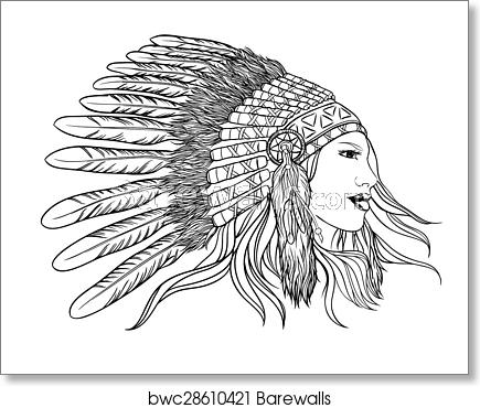 Young Pretty Girl In Indian Chief Headdress Vector Illustration 435x370 Young Pretty Girl In Indian Chief Headdress Vector Illustration