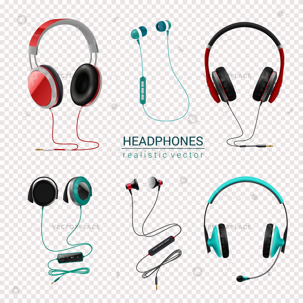 1000x1000 Headsets Earphones Various Types Earbuds In Ear Vector