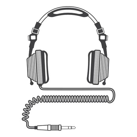 450x450 Vector Outline Big Dj Headphones With Coiled Cord And Jack
