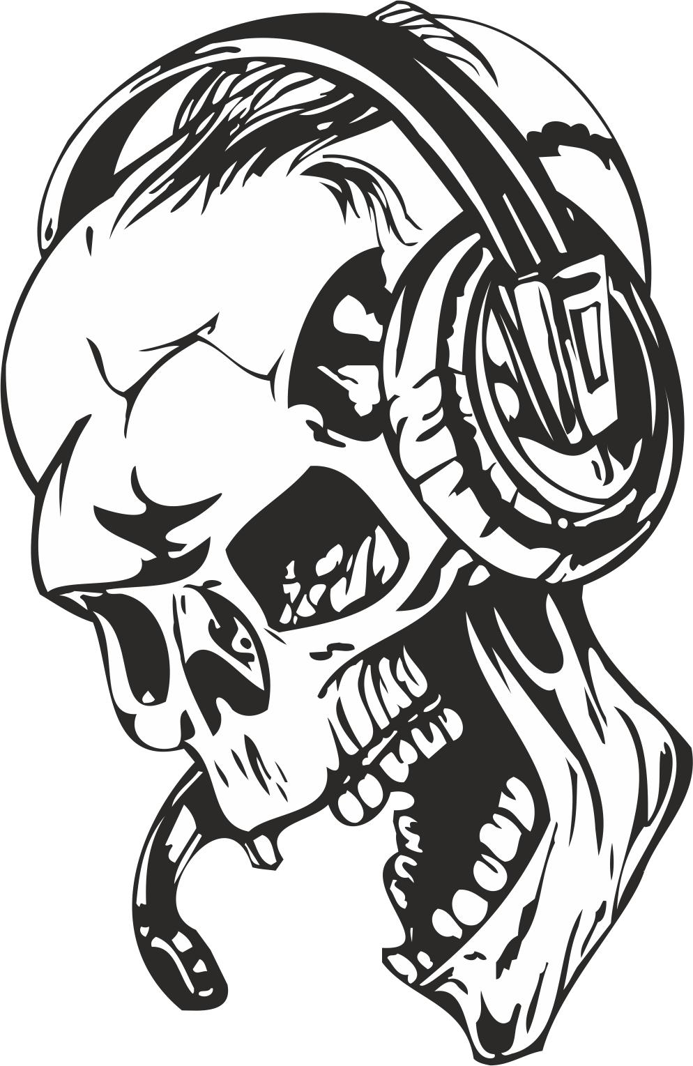 994x1529 Skull With Headphones Sticker Vector Free Vector Cdr Download