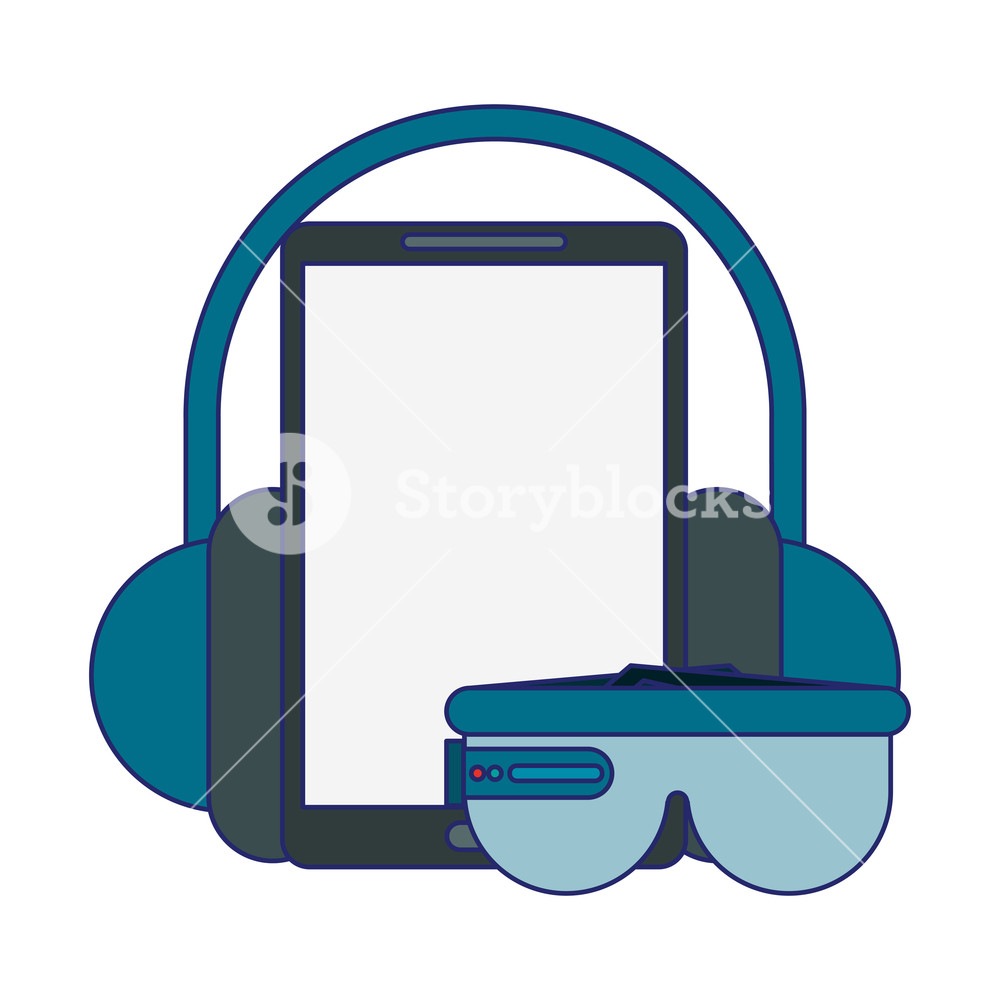 1000x1000 Smartphone With Smart Glasses And Headphones Vector Illustration