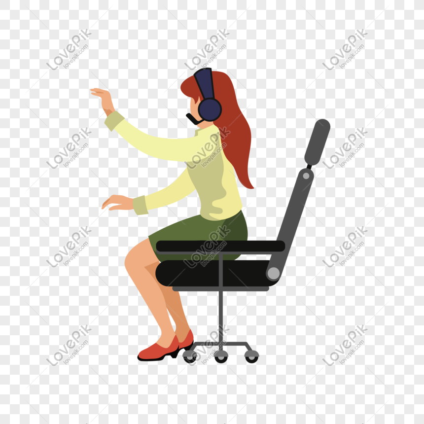 860x860 Sitting Woman Wearing A Headset Vector Material Png Image Picture