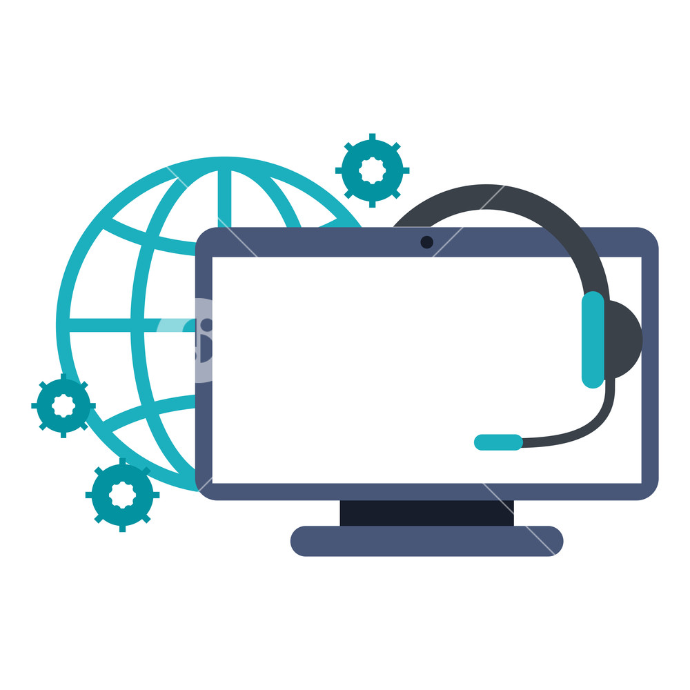 1000x1000 Call Center And Customer Service With Computer And Headset Vector