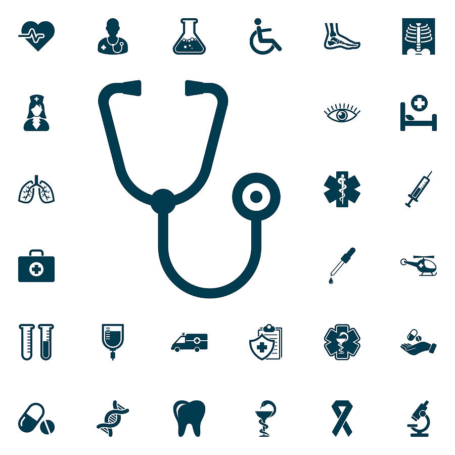 900x900 Stethoscope Web Icon, Medical Set On White Background Health Care