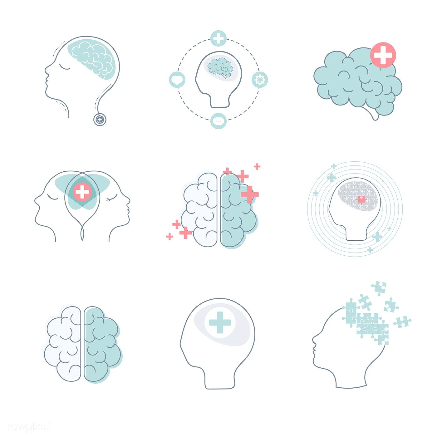 1400x1400 Brain And Mental Health Icons Vector Set Free Image