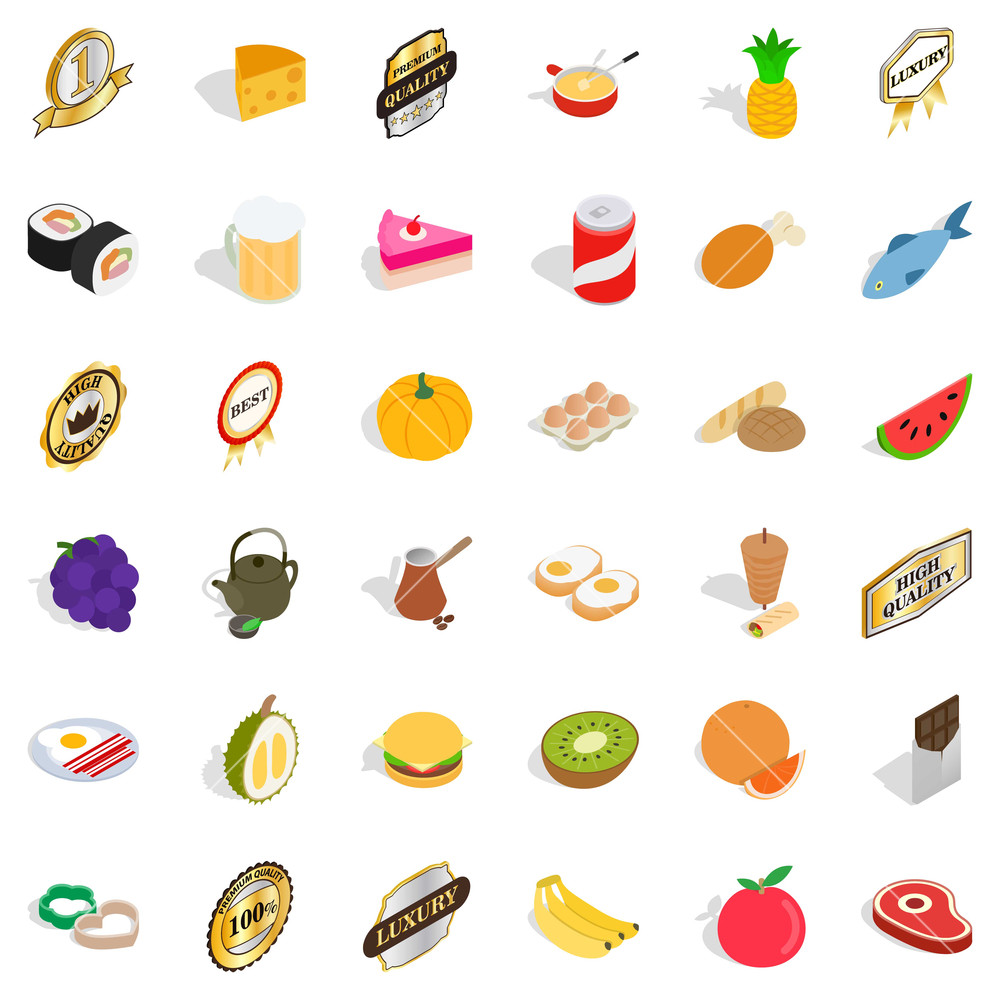 1000x1000 Healthy Food Icons Set Isometric Style Of Healthy Food Vector