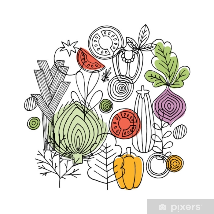 700x700 Vegetables Round Composition Linear Graphic Vegetables