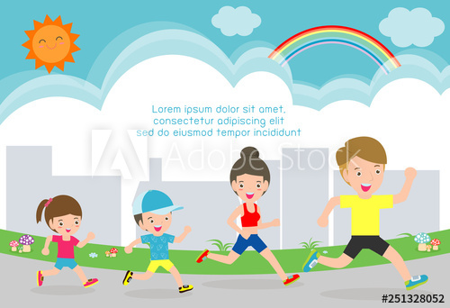 500x342 Set Of Family Jogging For Healthy Vector Flat Cartoon Character