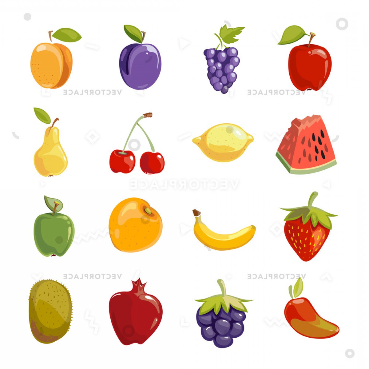1200x1200 Fruit Icons Cartoon Style For Healthy Vector Illustration Cqrecords