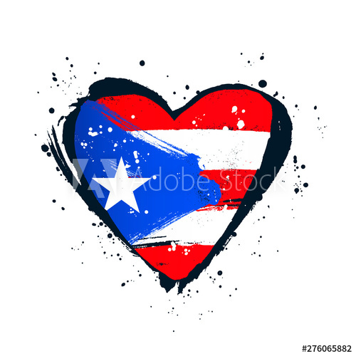 500x500 Puerto Rico Flag In The Form Of A Big Heart Brush Strokes Drawn