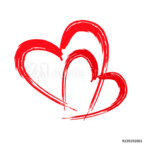 500x500 Two Red Hearts Brush Calligraphy For Love Concept, Wedding