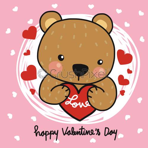 Cute Brown Bear Hugging Heart Happy Valentine's Day Cartoon, Stock 500x500 Cute Brown Bear Hugging Heart Happy Valentine's Day Cartoon, Stock