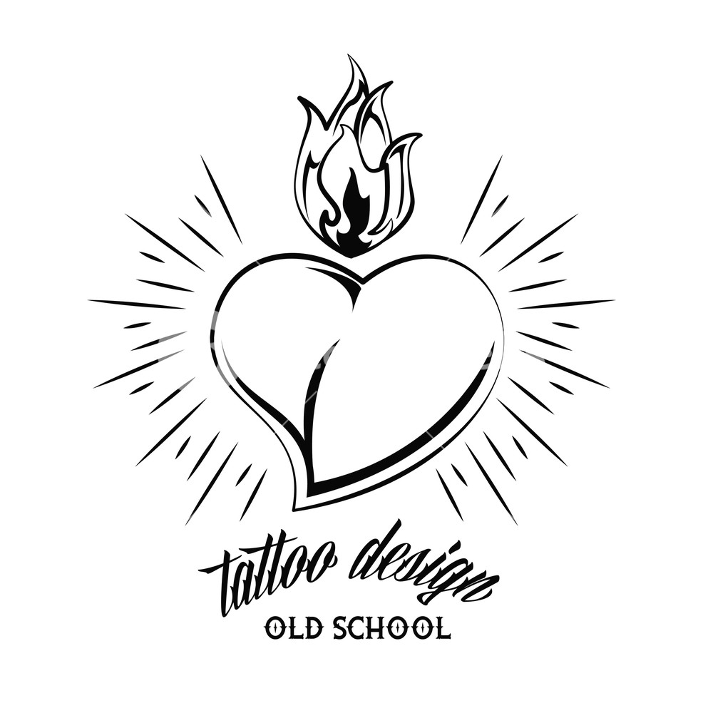 986x1000 Old School Heart With Flamme Tattoo Drawing Design Vector
