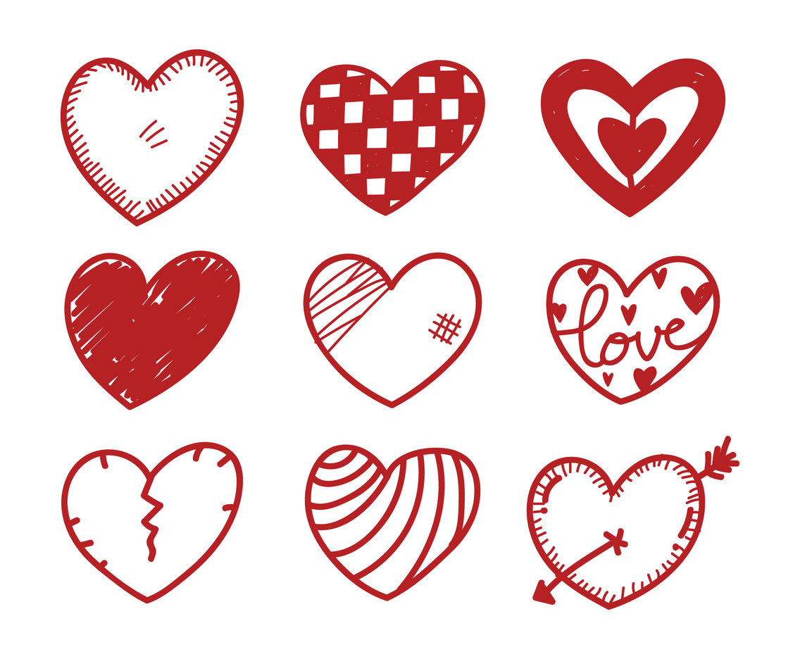 1136x936 Heart Doodle Set Vector Art Graphics