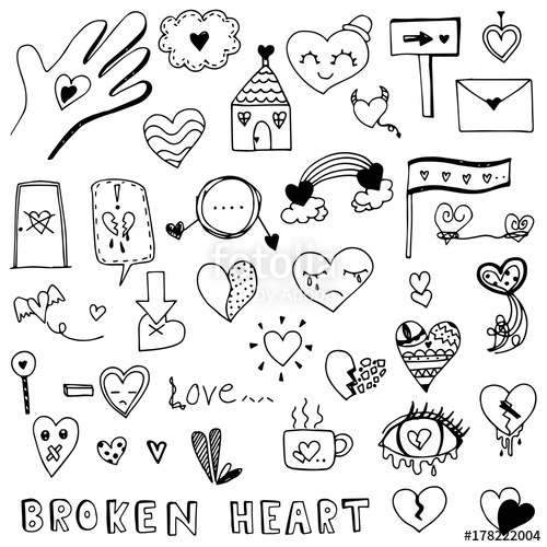 500x500 Broken Heart And Love Heart Doodle Vector Set Stock Image