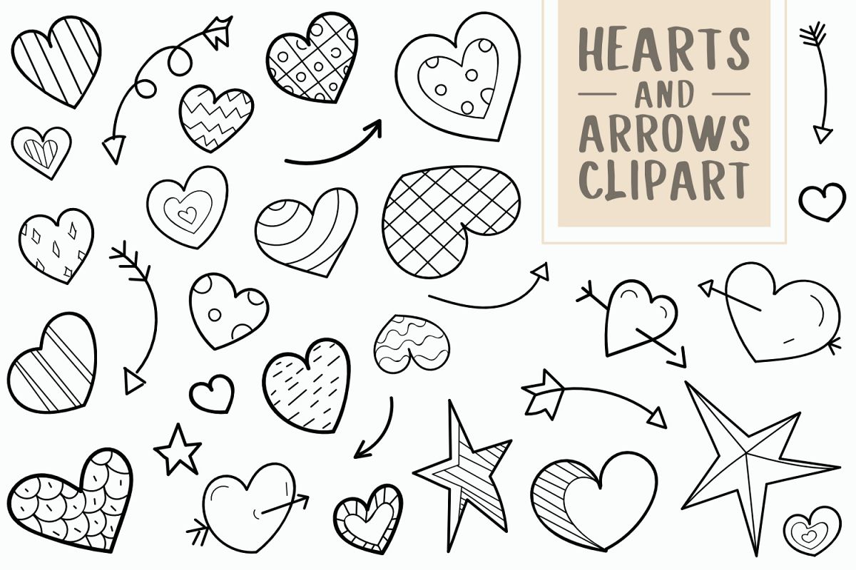 1200x800 Hearts And Arrow Doodle Vector Icons