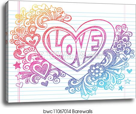 453x379 Love Heart Sketchy Doodles Vector, Canvas Print Barewalls