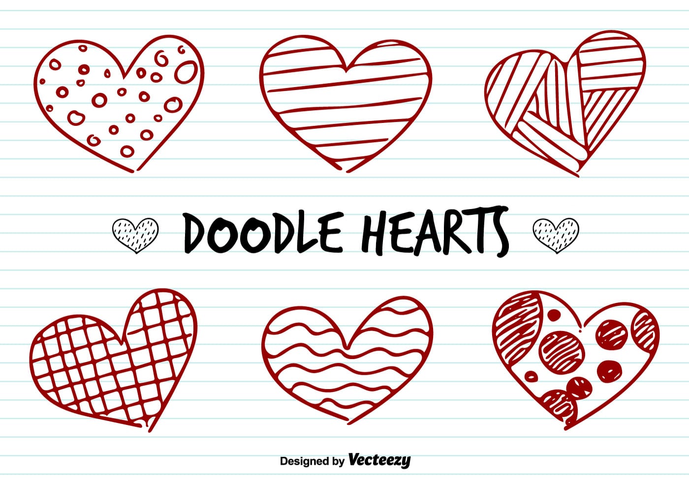 1400x980 Love Hearts Doodle Vectors