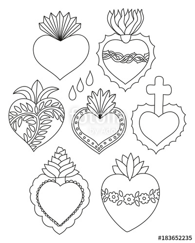 400x500 Sacred Heart Doodle Vector Set Stock Image And Royalty Free