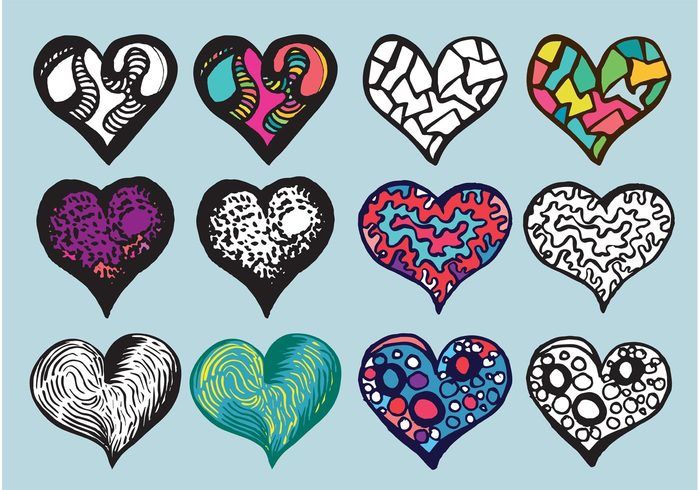 700x490 Free Doodle Heart Vector Set Hearts Free Doodles, Vector Art