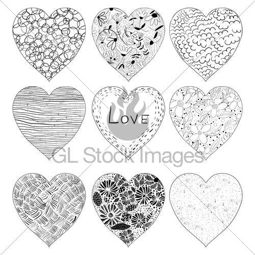 500x500 Hand Drawn Doodle Vector Hearts In Black With Strokes Gl Stock