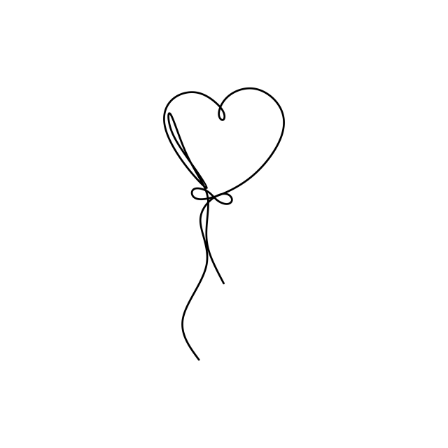 640x640 Love Heart Balloon Continuous Line Drawing Vector, Stylized
