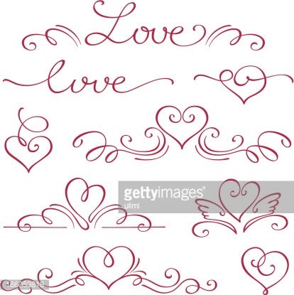 414x415 Love And Hearts In A Calligraphy Style In Red Ink Vector