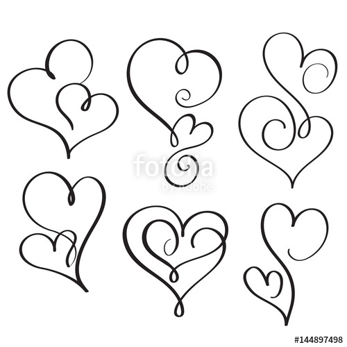 500x500 Set Of Flourish Calligraphy Vintage Hearts Illustration Vector