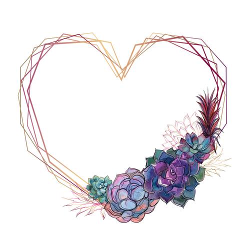 Gold Heart Frame With Succulents Valentine Watercolor Graphics 490x490 Gold Heart Frame With Succulents Valentine Watercolor Graphics