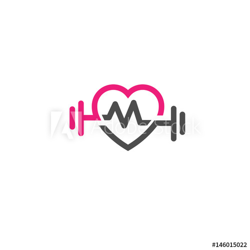 500x500 Love Fit With Pulse Logo Vector, Heart Sign, Pulse And Dumbbell