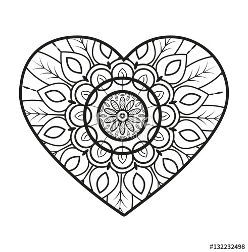 Vector Illustration Of A Mandala Heart For Coloring Book, Cuore 491x500 Vector Illustration Of A Mandala Heart For Coloring Book, Cuore
