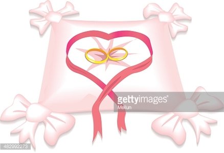 438x300 Pillow With Wedding Rings And Heart Ribbon Vector Illustration