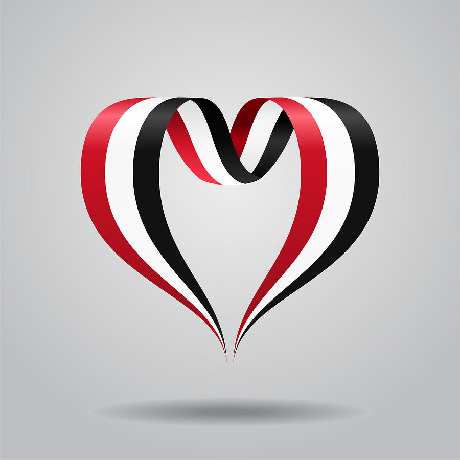 900x900 Yemeni Flag Heart Shaped Ribbon Vector Illustration Drawing