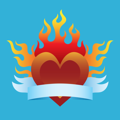 490x490 Flaming Heart With Ribbon Vector