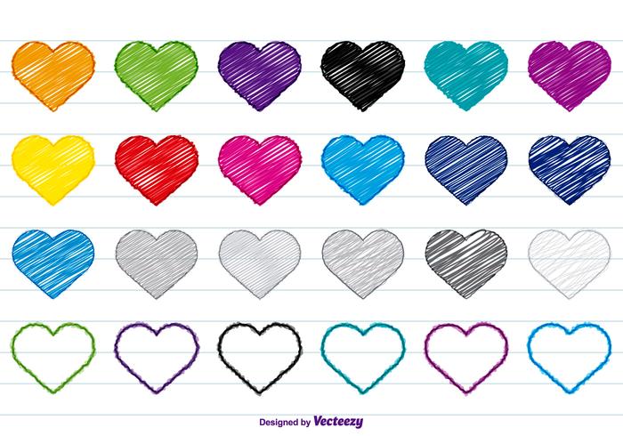 700x490 Colorful Scribble Hearts Set