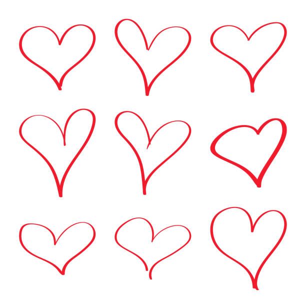612x612 Modern Vector Set Of Hand Drawn Red Hearts Scribble Emblem Like