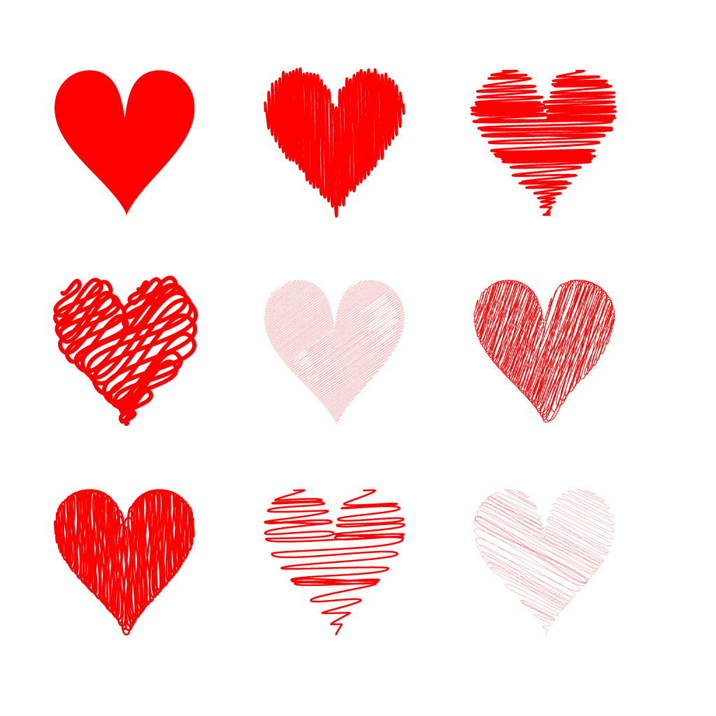 1024x1024 Valentine Hand Drawn Red Hearts Set Vector Free Vector Download