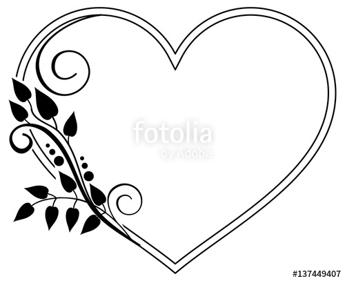 500x407 Heart Shaped Black And White Frame With Floral Silhouettes Vector