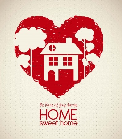 395x450 Illustration Of Home Icons, House Silhouette On Heart Sketch