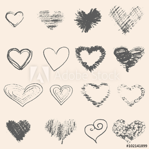 500x500 Set Of Grey Heart Sketch