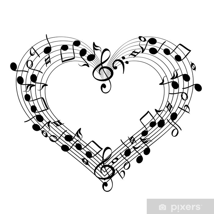 700x700 Music From Heart Sketch Cartoon Vector Illustration Wall Mural