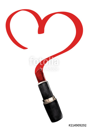 344x500 Women's Lipstick Open Without Cap Lipstick Drawn Heart, Sketch